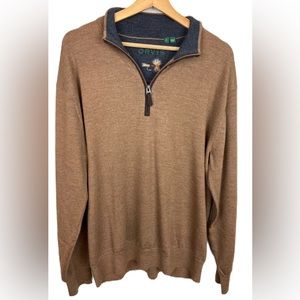 Orvis Men’s Large Brown 100% Merino Wool Quarter Zip Long Sleeve Sweater
